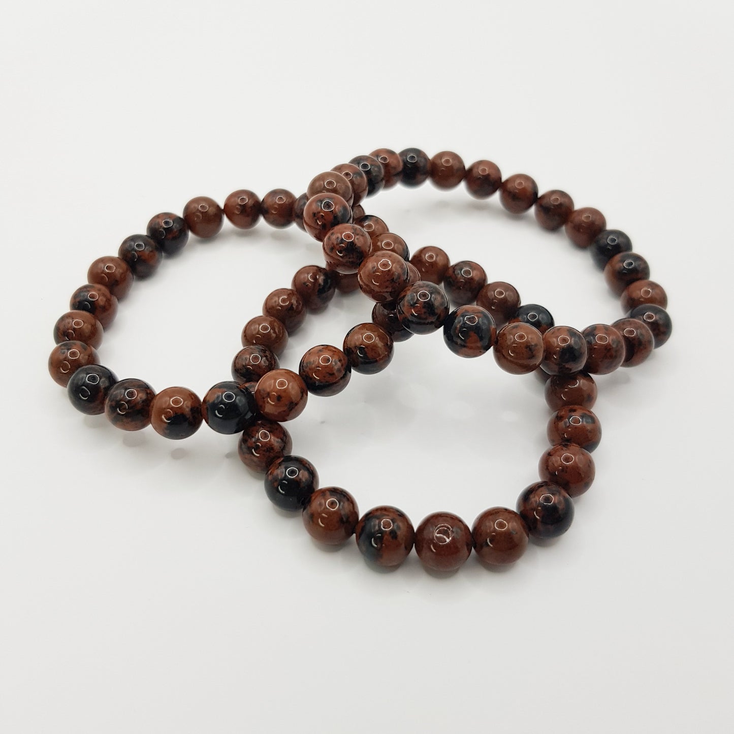 Bracelet perles obsidienne acajou - 8mm