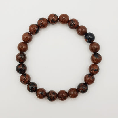 Bracelet perles obsidienne acajou - 8mm